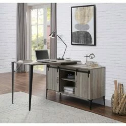 Zakwani L Writing Desk - Acme Furniture Gray Oak/black Finish -Outlet Desks Store unnamed file 12729