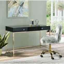 Ottey Writing Desk - Acme Furniture Pink High Gloss/gold Finish -Outlet Desks Store unnamed file 12757
