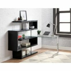 Buck II Writing Desk with Shelf - Acme Furniture Glass/chrome/walnut High Gloss Finish -Outlet Desks Store unnamed file 12764