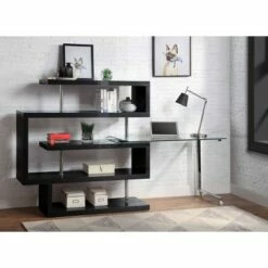 Buck II Writing Desk with Shelf - Acme Furniture Glass/chrome/walnut High Gloss Finish -Outlet Desks Store unnamed file 12765