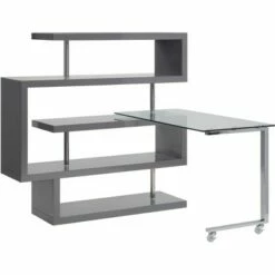 Buck II Writing Desk with Shelf - Acme Furniture Glass/chrome/walnut High Gloss Finish -Outlet Desks Store unnamed file 12768