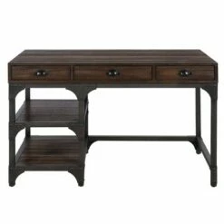 Gorden Writing Desk Espresso Oak Finish/Antique Black Metal - Acme Furniture