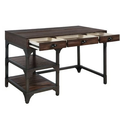 Gorden Writing Desk Espresso Oak Finish/Antique Black Metal - Acme Furniture 5 Gorden Writing Desk Espresso Oak Finish/Antique Black Metal - Acme Furniture - Image 3