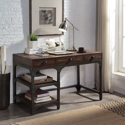 Gorden Writing Desk Espresso Oak Finish/Antique Black Metal - Acme Furniture 6 Gorden Writing Desk Espresso Oak Finish/Antique Black Metal - Acme Furniture - Image 4