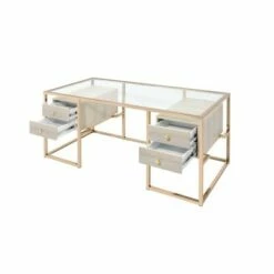Huyana Desk Clear Glass/Gold - Acme Furniture -Outlet Desks Store unnamed file 12829