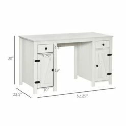 HOMCOM Farm Style Home Office Computer Desk with 2 Drawers 2 Cabinets with Metal Accent Hardware White -Outlet Desks Store unnamed file 12856