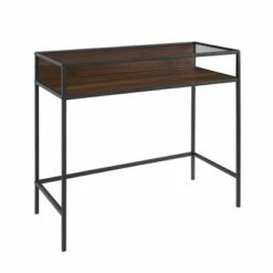 35" Metal & Wood Compact Desk with Glass - Saracina Home Dark Walnut -Outlet Desks Store unnamed file 12964