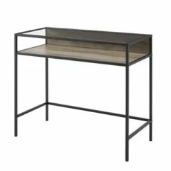 35" Metal & Wood Compact Desk with Glass - Saracina Home Dark Walnut -Outlet Desks Store unnamed file 12965