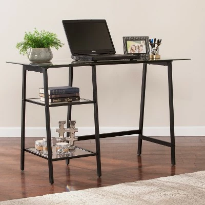 Beecher Metal/Glass Sawhorse/A Frame Writing Desk Black - Aiden Lane 3 Beecher Metal/Glass Sawhorse/A Frame Writing Desk Black - Aiden Lane