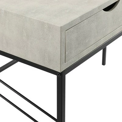Modern 2 Drawer Faux Shagreen Writing Desk - Saracina Home Off-white 6 Modern 2 Drawer Faux Shagreen Writing Desk - Saracina Home Off-white - Image 4
