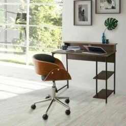 35" Wooden Home Office Computer Desk with Metal Base and Storage Natural/Black - Teamson Home 16 35" Wooden Home Office Computer Desk with Metal Base and Storage Natural/Black - Teamson Home -Outlet Desks Store unnamed file 13070