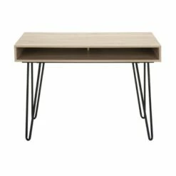 44" Home Retro Writing Desk with Storage and Hairpin Legs - OFM Black/oak