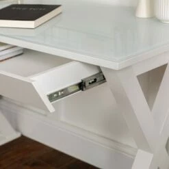 Glass Top Writing Desk with Drawer - Saracina Home White -Outlet Desks Store unnamed file 13240