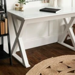 Glass Top Writing Desk with Drawer - Saracina Home White -Outlet Desks Store unnamed file 13242