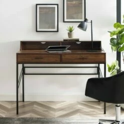 2 Drawer Writing Desk with Storage Hutch - Saracina Home Dark Walnut