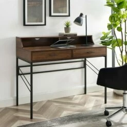 2 Drawer Writing Desk with Storage Hutch - Saracina Home Dark Walnut -Outlet Desks Store unnamed file 13417