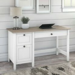 54W Mayfield Computer Desk with Drawers Shiplap Gray/Pure White - Bush Furniture