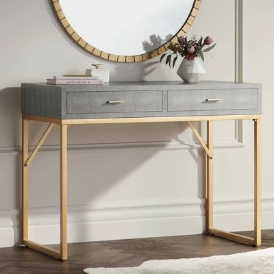 55 Downing Street Modern Wood Rectangular Desk 42" x 21" with Drawer Gray Tabletop Gold for Living Room Entryway Home House Office 3 55 Downing Street Modern Wood Rectangular Desk 42" x 21" with Drawer Gray Tabletop Gold for Living Room Entryway Home House Office