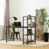 Evane Industrial Desk with Bookcase - South Shore Oak Camel
