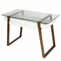Poly & Bark Houston Glass Top Desk Walnut - Poly & Bark
