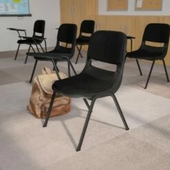 Flash Furniture Black Padded Ergonomic Shell Chair with Right Handed Flip-Up Tablet Arm