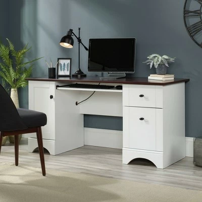 Computer Desk with Cherry Accent Top Soft White - Sauder 3 Computer Desk with Cherry Accent Top Soft White - Sauder