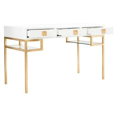 Neria Lacquer Writing Desk White/Gold - Safavieh 4 Neria Lacquer Writing Desk White/Gold - Safavieh - Image 2