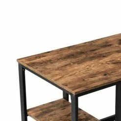 Wood and Metal Frame Computer Desk with 2 Shelves Brown/Black - Benzara