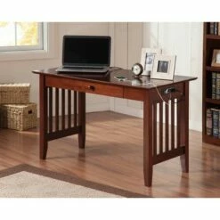 Mission Wood Writing Desk with Drawers and USB Walnut - Atlantic Furniture
