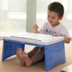 Basicwise Kids Portable Fold-able Plastic Lap Tray, Blue and White