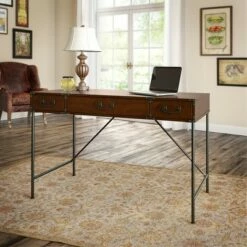 Kathy Ireland Home Ironworks Writing Desk Gold - Bush Furniture