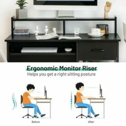Costway Computer Desk w/Hutch & 2-Tier Open Storage Shelves for Home Office -Outlet Desks Store unnamed file 1417
