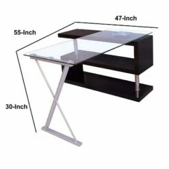 Writing Desk with Swivel Clear Glass/Black - Benzara -Outlet Desks Store unnamed file 14188