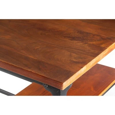 Industrial Design Wooden Desk Coffee Brown - Benzara 4 Industrial Design Wooden Desk Coffee Brown - Benzara - Image 2