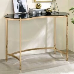 Burwick Writing Desk with Glass Top Gold - miBasics