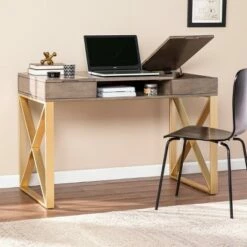 Nesdy 2 Tone Desk with Storage Gray/Gold - Aiden Lane -Outlet Desks Store unnamed file 14295