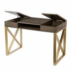 Nesdy 2 Tone Desk with Storage Gray/Gold - Aiden Lane -Outlet Desks Store unnamed file 14300
