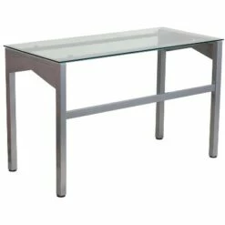 Contemporary Desk with Tempered Glass Top - Clear Glass Top/Silver Frame - Riverstone Furniture Collection