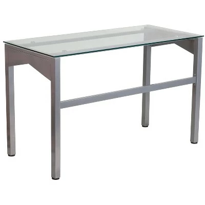 Contemporary Desk with Tempered Glass Top - Clear Glass Top/Silver Frame - Riverstone Furniture Collection 3 Contemporary Desk with Tempered Glass Top - Clear Glass Top/Silver Frame - Riverstone Furniture Collection