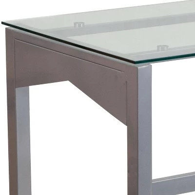 Contemporary Desk with Tempered Glass Top - Clear Glass Top/Silver Frame - Riverstone Furniture Collection 4 Contemporary Desk with Tempered Glass Top - Clear Glass Top/Silver Frame - Riverstone Furniture Collection - Image 2