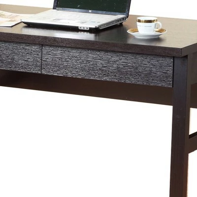 Wooden Desk with 2 Drawers Brown - Benzara 5 Wooden Desk with 2 Drawers Brown - Benzara - Image 3