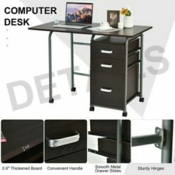 Costway Folding Computer Laptop Desk Wheeled Home Office Furniture w/3 Drawers Brown/Natural -Outlet Desks Store unnamed file 1446