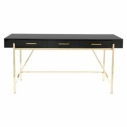 Broadway Desk Black Gloss Finish and Gold Frame - OSP Home Furnishings