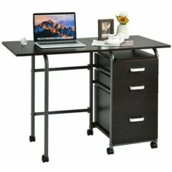 Costway Folding Computer Laptop Desk Wheeled Home Office Furniture w/3 Drawers Brown/Natural -Outlet Desks Store unnamed file 1448