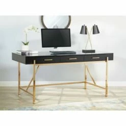 Broadway Desk Black Gloss Finish and Gold Frame - OSP Home Furnishings -Outlet Desks Store unnamed file 14480