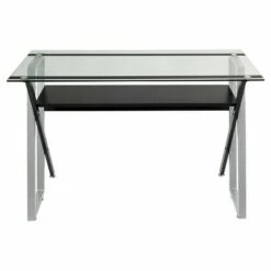 Calico Designs Colorado Metal and Glass Laptop - Writing Desk - Black/ Silver/ Clear Glass