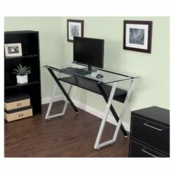 Calico Designs Colorado Metal and Glass Laptop - Writing Desk - Black/ Silver/ Clear Glass -Outlet Desks Store unnamed file 14544