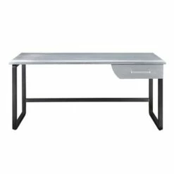Patchwork Aluminum Top Desk with Metal Sled Base Silver/Black - Benzara