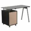 Glass Computer Desk with Three Drawer Pedestal - Black Glass Top/Silver Frame - Riverstone Furniture Collection -Outlet Desks Store unnamed file 14557