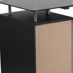Glass Computer Desk with Three Drawer Pedestal - Black Glass Top/Silver Frame - Riverstone Furniture Collection -Outlet Desks Store unnamed file 14559